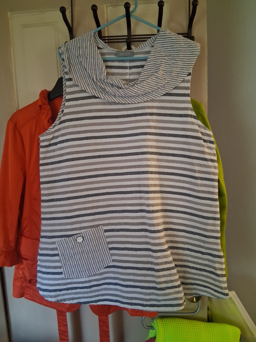 Habitat Gray, Taupe & Off White Striped Sleeveless Cowl Neck Tunic